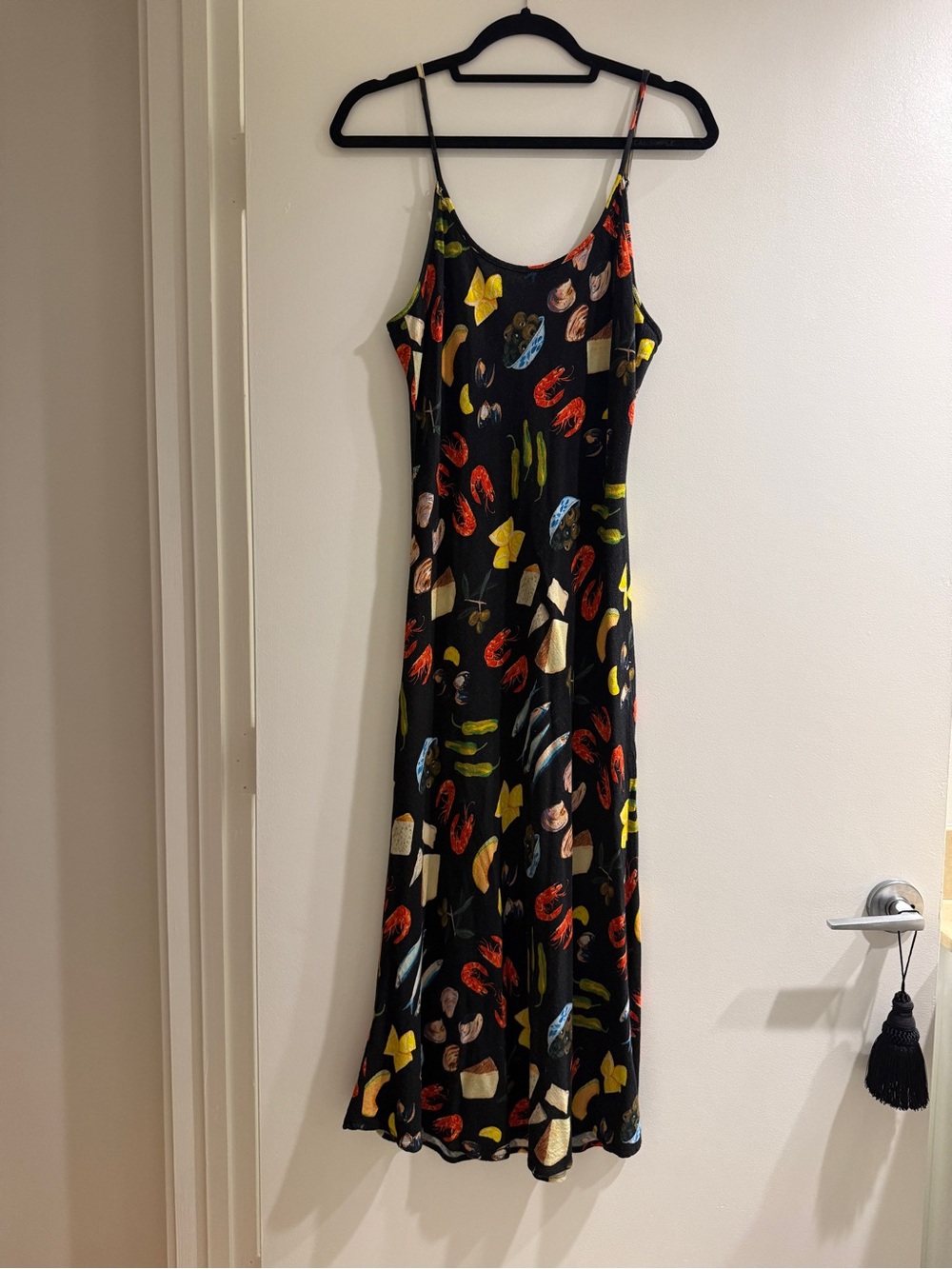 Lisa Says Gah Black Slip Maxi Dress with Tapas Print